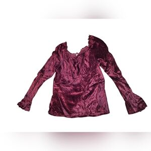 Vintage Maroon Velvet BURGUNDY Gothic Long Sleeved Blouse FAIRYCORE READ AD